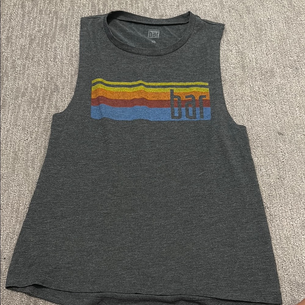 Gray and Yellow Boxy Muscle Tee with Relaxed Fit